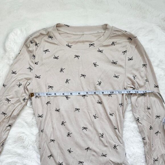 Dazy Beige and black bow print long sleeve pj loungewear set - Picture 3 of 4